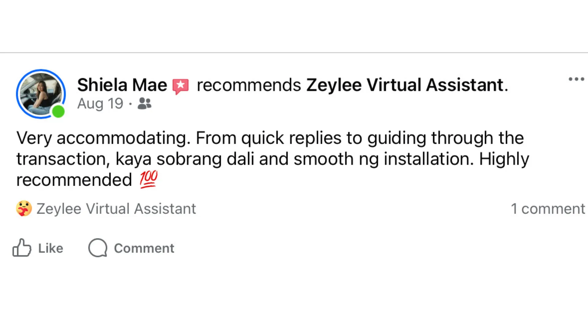 Client Testimonial Feedback Screenshot